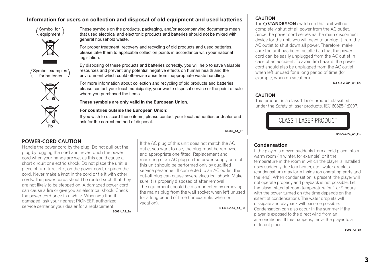 Class 1 laser product | Pioneer X-HM71-S User Manual | Page 3 / 42