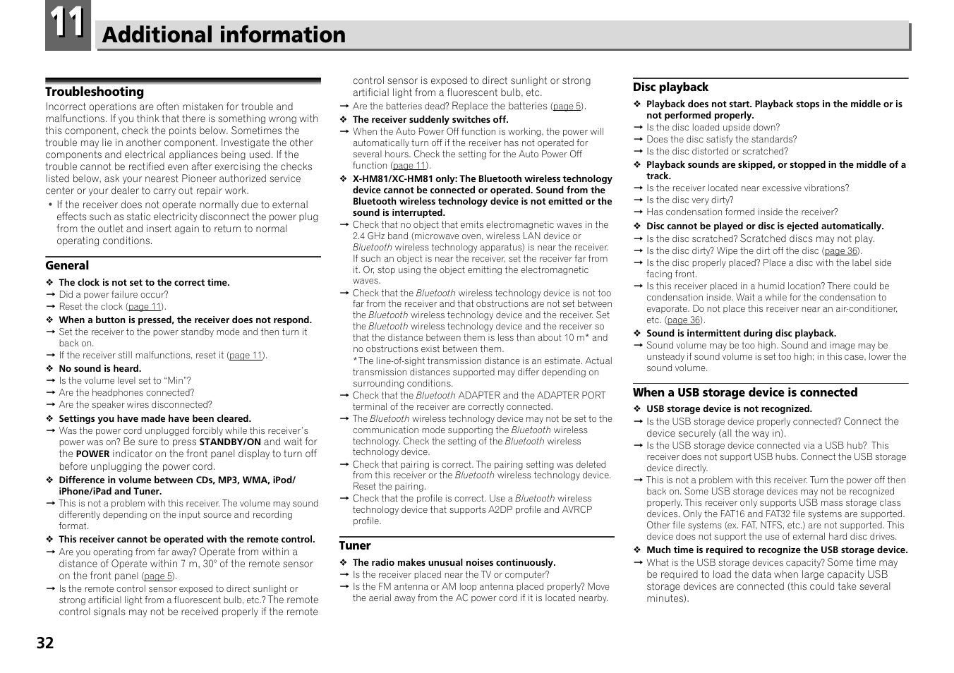 11 additional information, Troubleshooting, Additional information | Pioneer X-HM71-S User Manual | Page 32 / 42