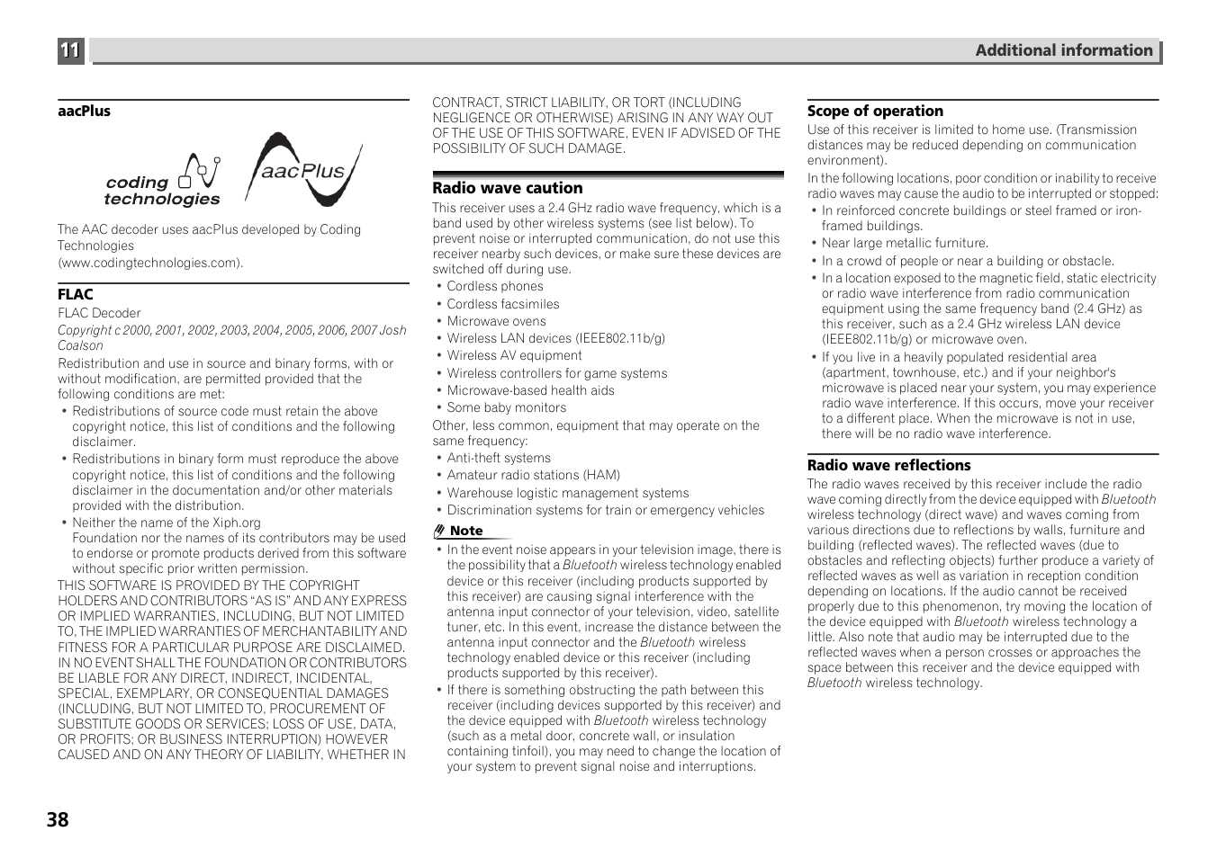 Radio wave caution | Pioneer X-HM71-S User Manual | Page 38 / 42