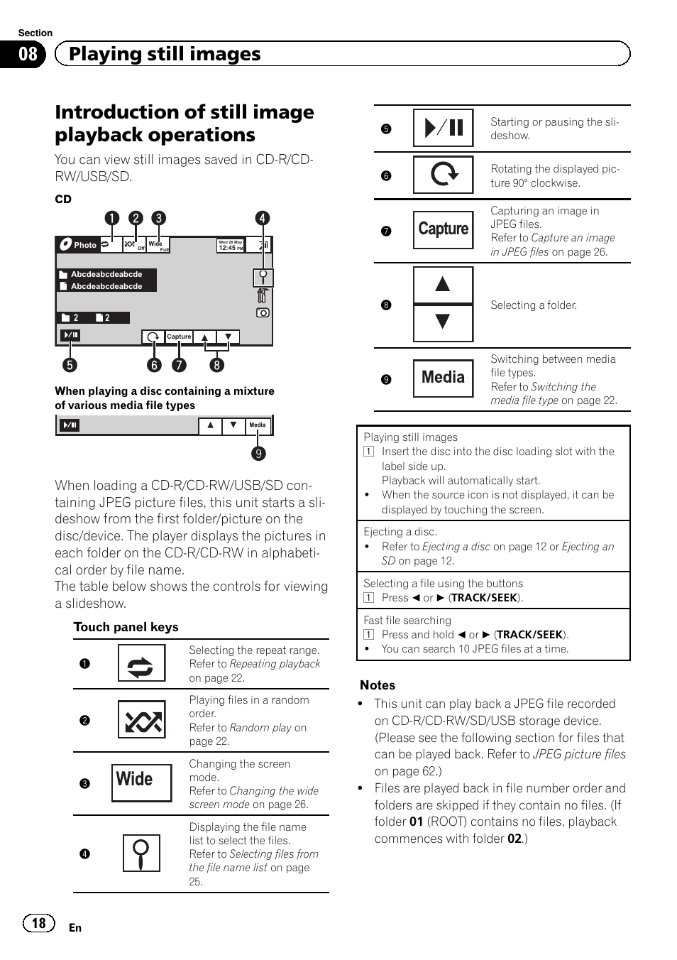 Operations, Introduction of still image playback operations, 08 playing still images | Pioneer AVH-5400DVD User Manual | Page 18 / 72