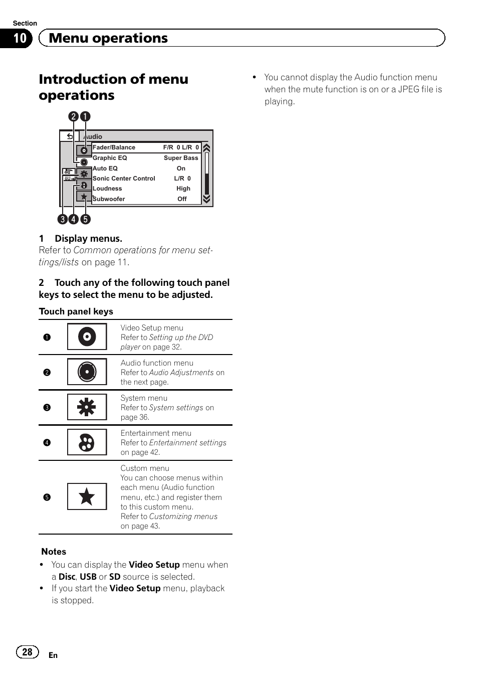Menu operations introduction of menu operations, Introduction of menu operations, 10 menu operations | Pioneer AVH-5400DVD User Manual | Page 28 / 72