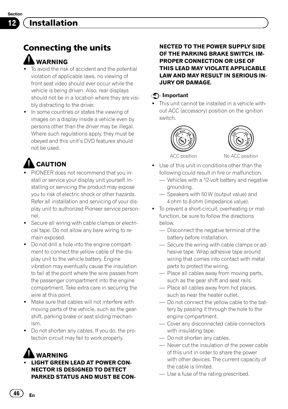 Installation connecting the units, Connecting the units, 12 installation | Pioneer AVH-5400DVD User Manual | Page 46 / 72