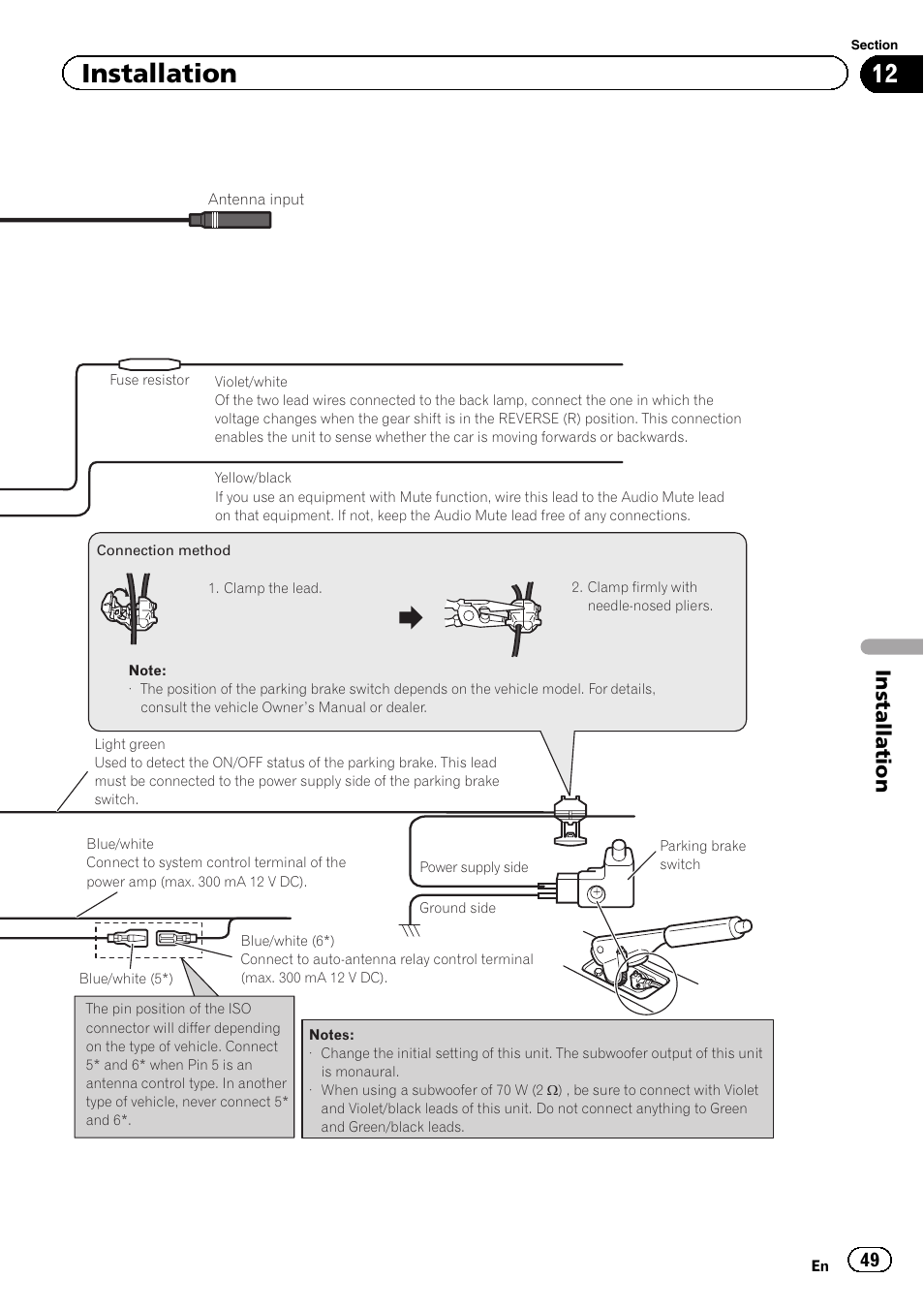Installation | Pioneer AVH-5400DVD User Manual | Page 49 / 72
