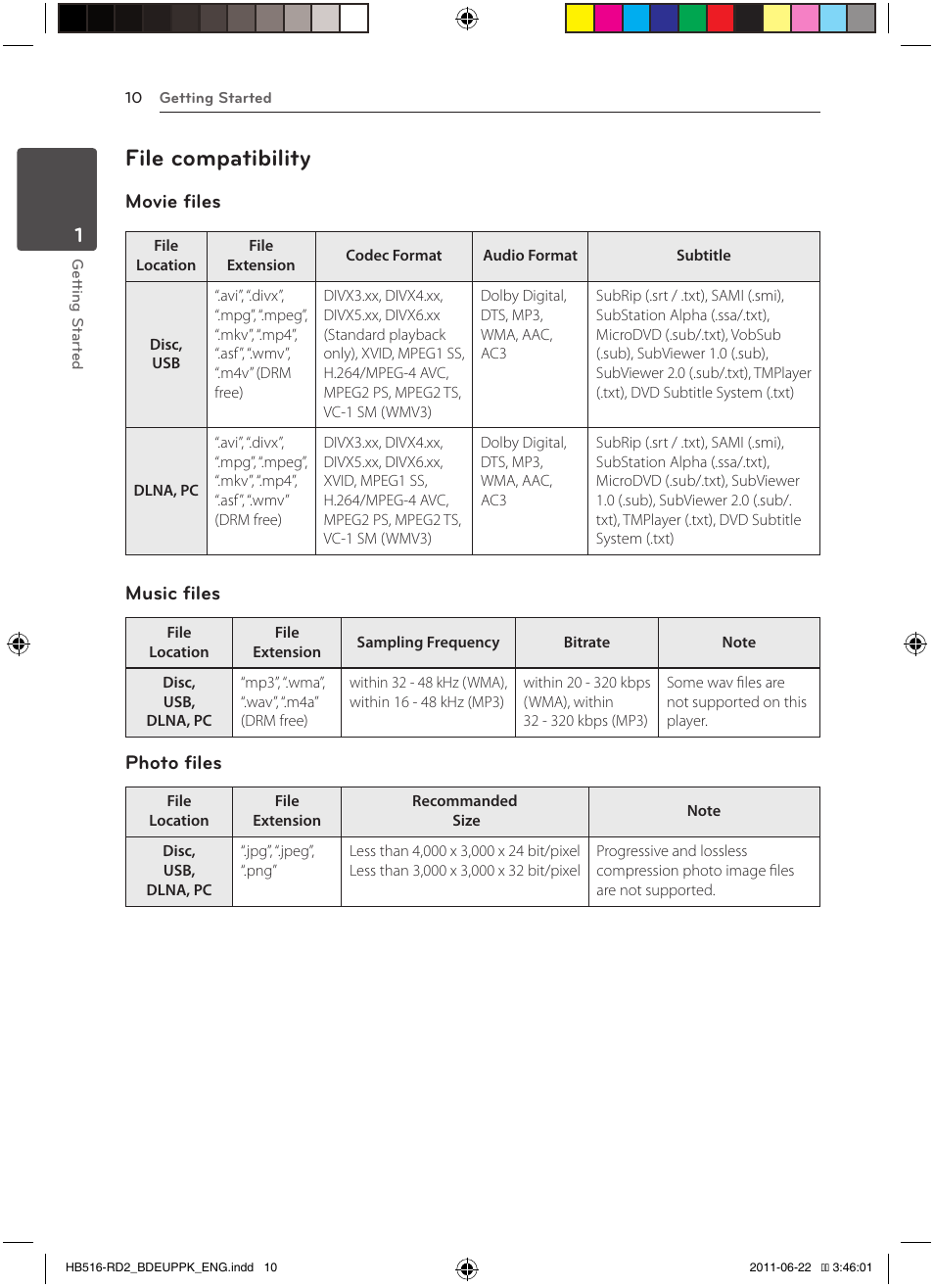 10 – file compatibility, File compatibility, Movie files | Music files, Photo files | Pioneer BCS-HW919 User Manual | Page 10 / 412