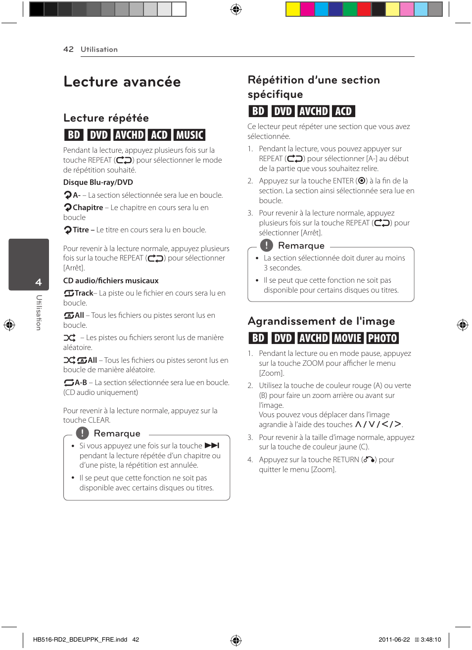 Lecture avancée, Lecture répétée erotu, Agrandissement de l'image eroyi | Pioneer BCS-HW919 User Manual | Page 108 / 412