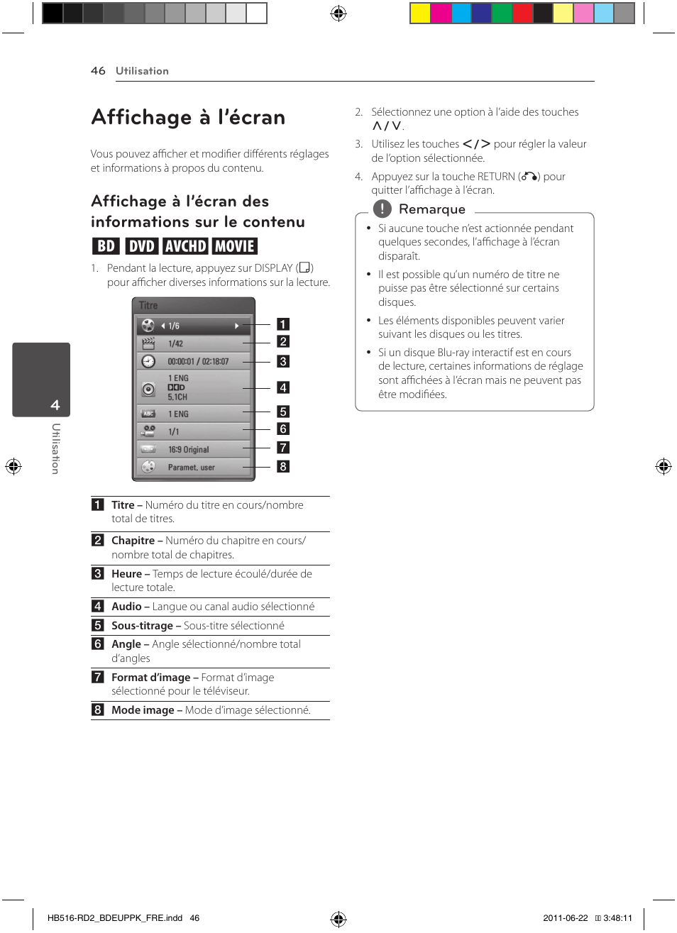 Sur le contenu, Affichage à l’écran | Pioneer BCS-HW919 User Manual | Page 112 / 412