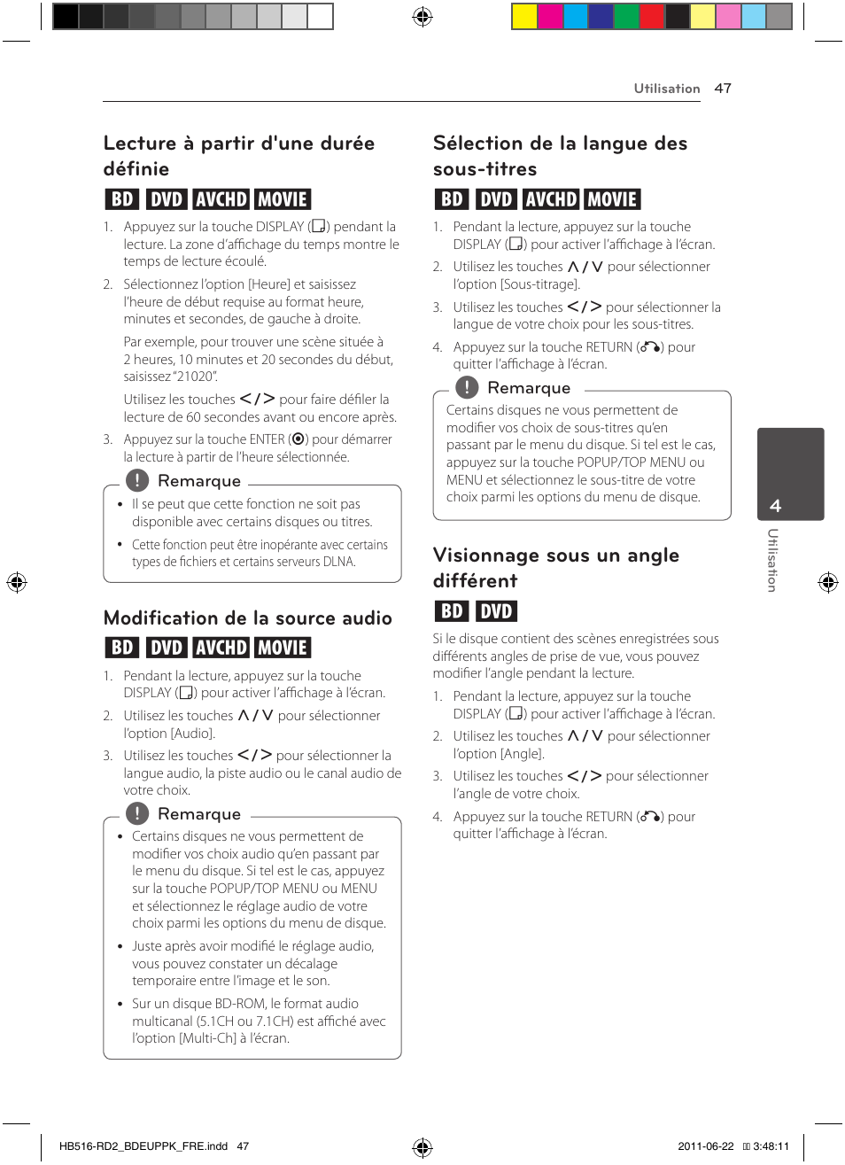 Lecture à partir d'une durée définie eroy, Modification de la source audio eroy, Sélection de la langue des sous-titres eroy | Visionnage sous un angle différent er | Pioneer BCS-HW919 User Manual | Page 113 / 412