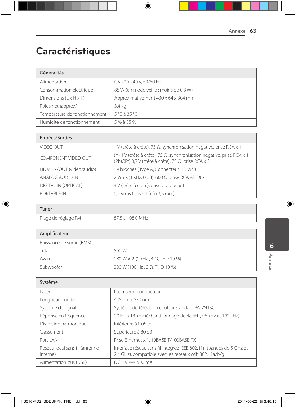 63 caractéristiques, Caractéristiques | Pioneer BCS-HW919 User Manual | Page 129 / 412