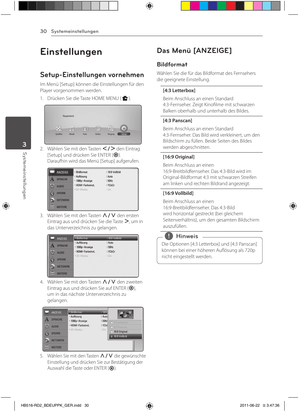 Einstellungen, Setup-einstellungen vornehmen, Das menü [anzeige | Pioneer BCS-HW919 User Manual | Page 168 / 412