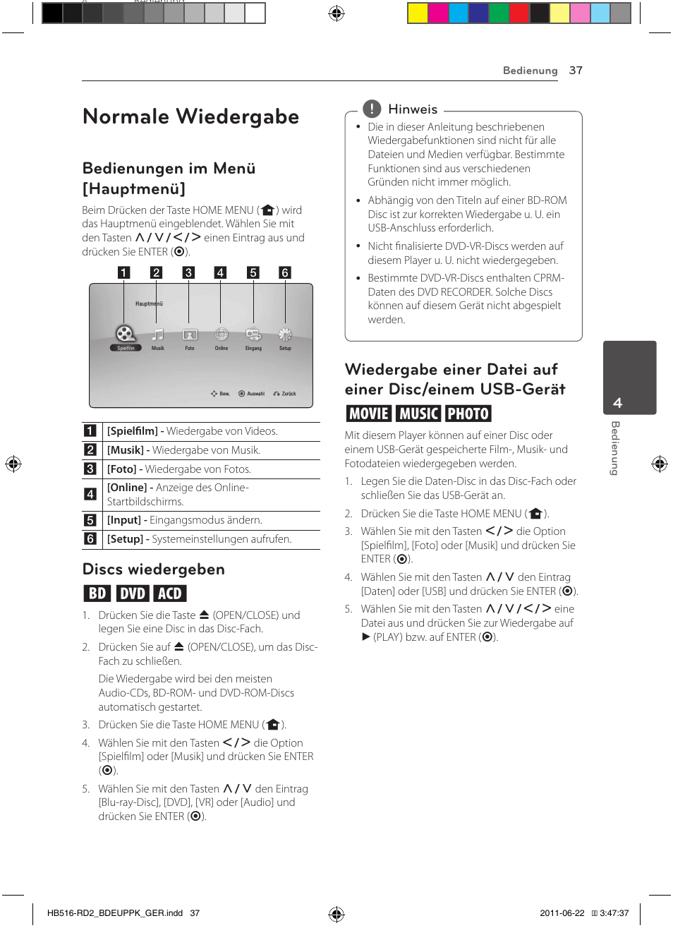 Disc/einem usb-gerät, Normale wiedergabe, Bedienungen im menü [hauptmenü | Discs wiedergeben ert | Pioneer BCS-HW919 User Manual | Page 175 / 412