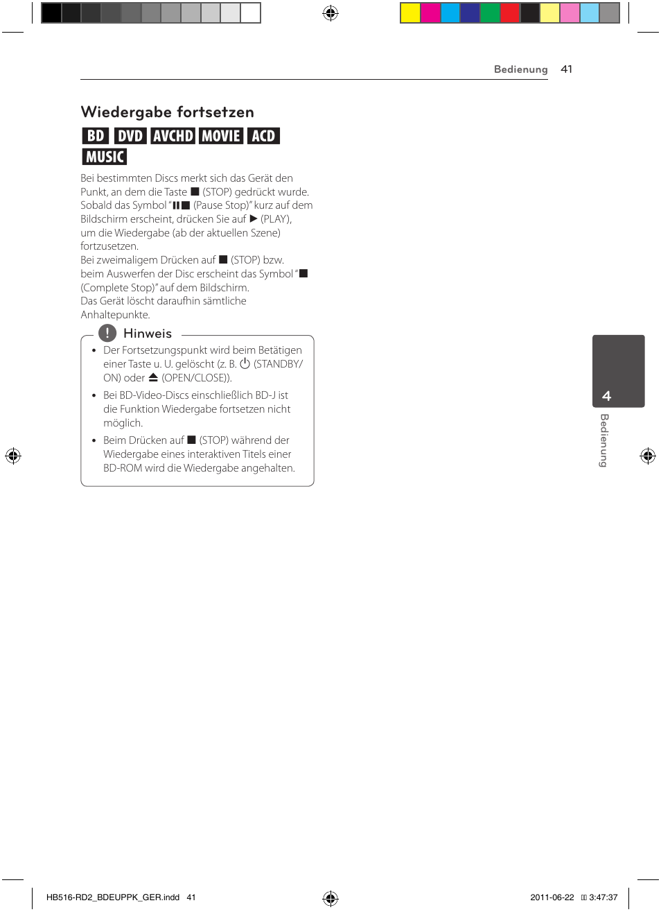 41 – wiedergabe fortsetzen, Wiedergabe fortsetzen eroyt, u | Pioneer BCS-HW919 User Manual | Page 179 / 412