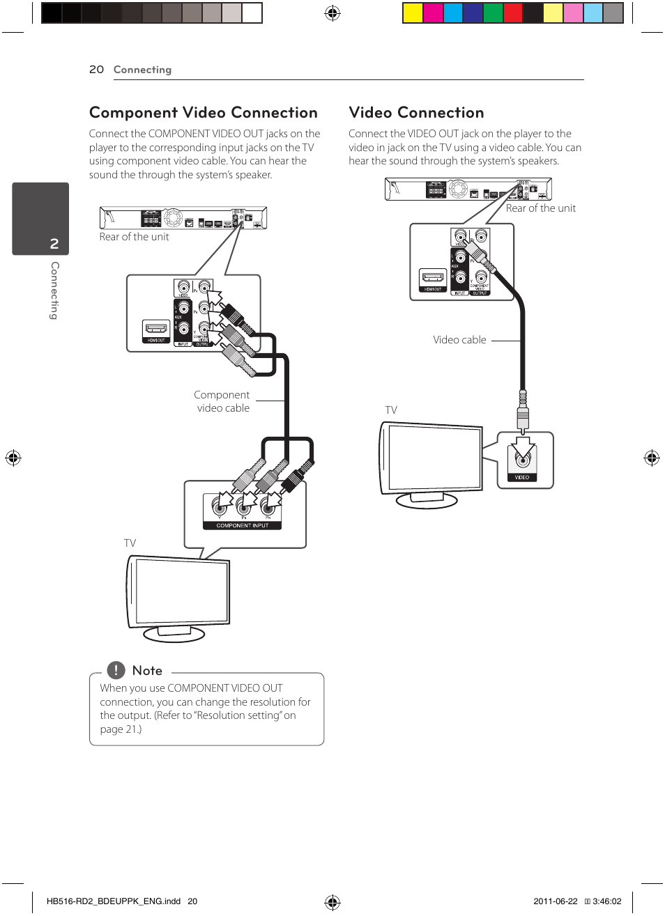 Component video connection, Video connection | Pioneer BCS-HW919 User Manual | Page 20 / 412