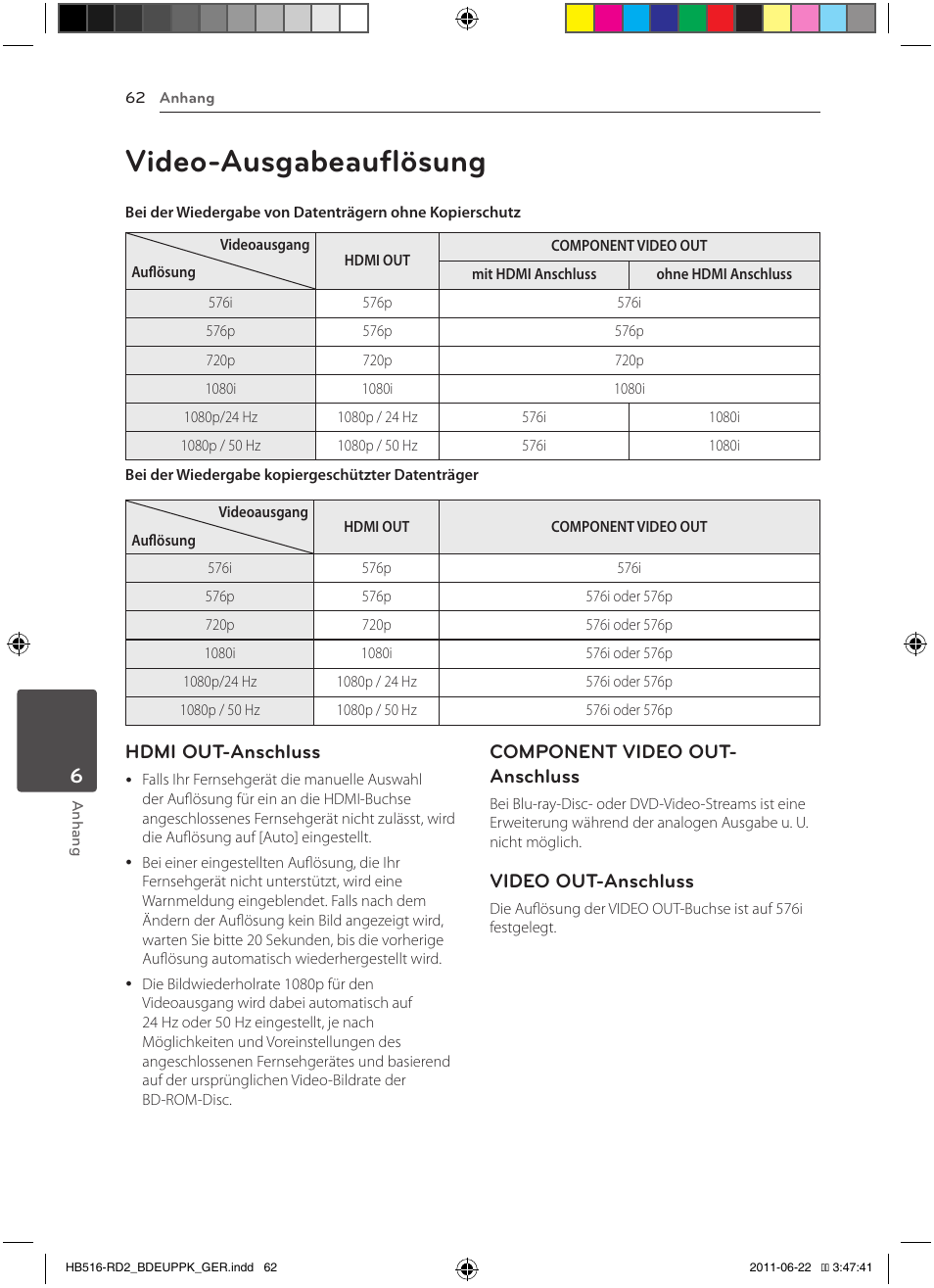 62 video-ausgabeauflösung, Video-ausgabeauflösung, Hdmi out-anschluss | Component video out- anschluss, Video out-anschluss | Pioneer BCS-HW919 User Manual | Page 200 / 412