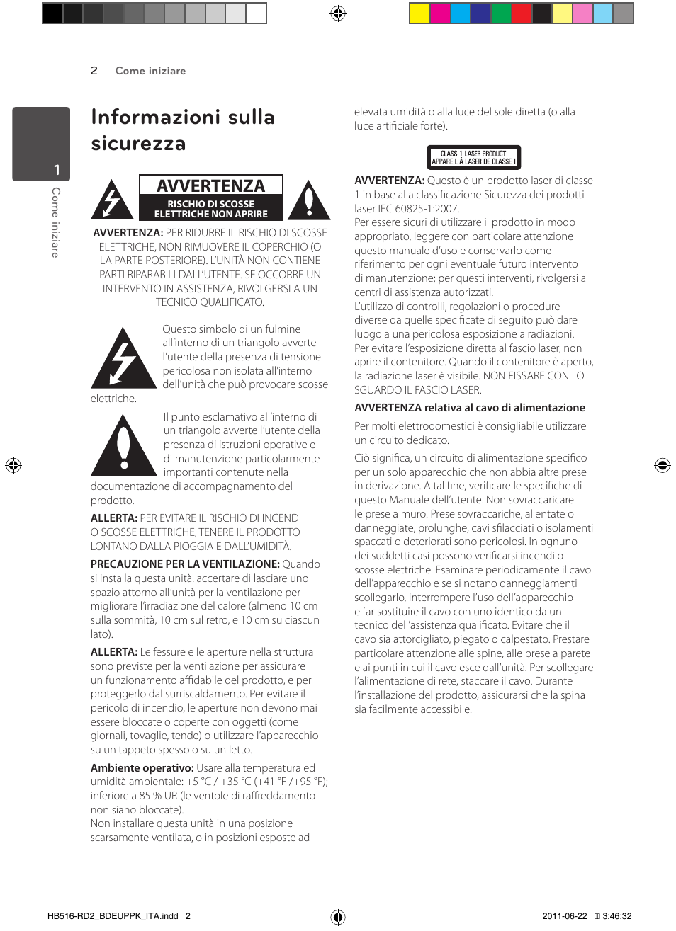 Hb516-rd2_bdeuppk_om_ita_0622, Informazioni sulla sicurezza, Avvertenza | Pioneer BCS-HW919 User Manual | Page 206 / 412