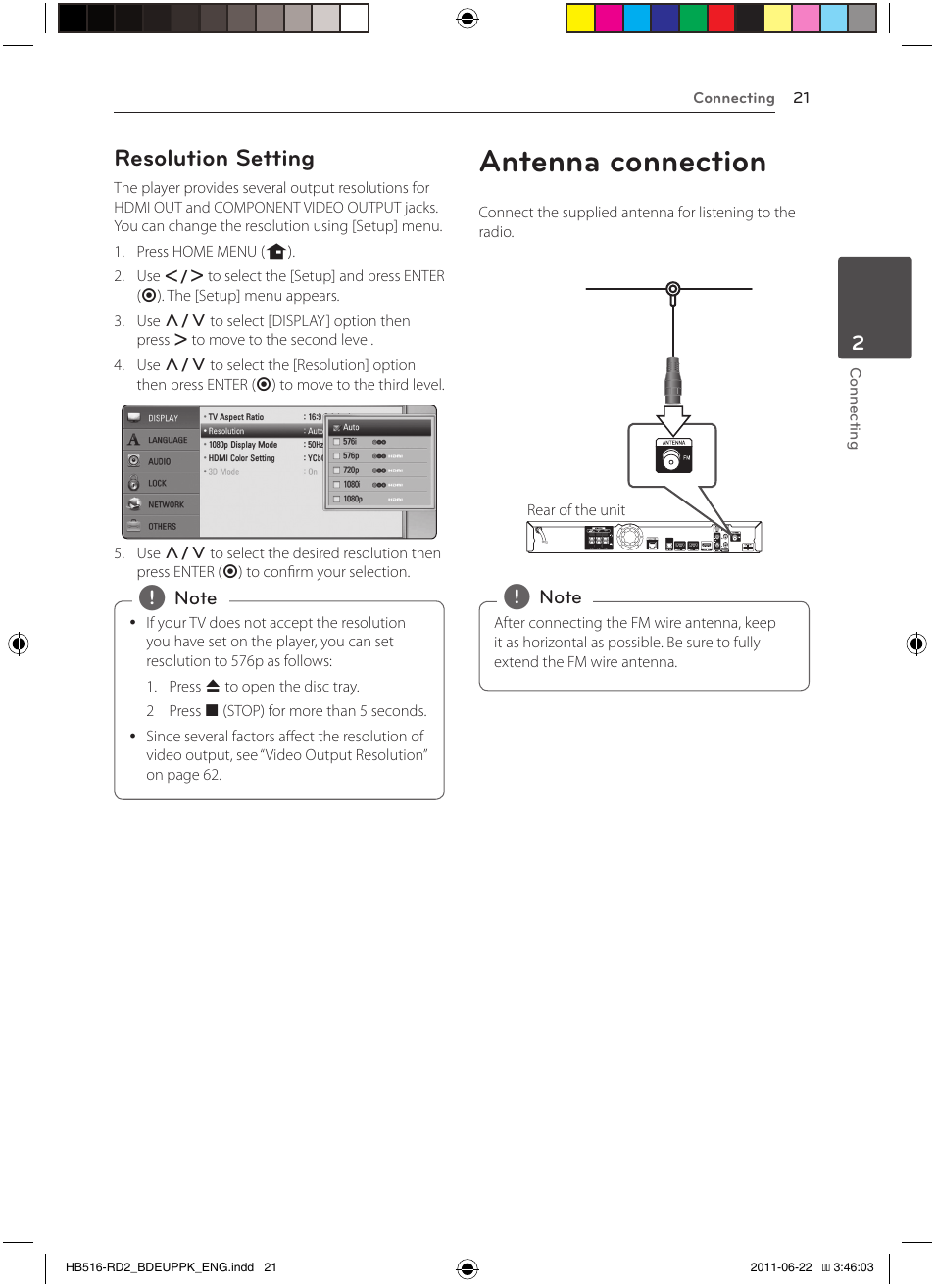 21 – resolution setting 21, Antenna connection, Resolution setting | Pioneer BCS-HW919 User Manual | Page 21 / 412