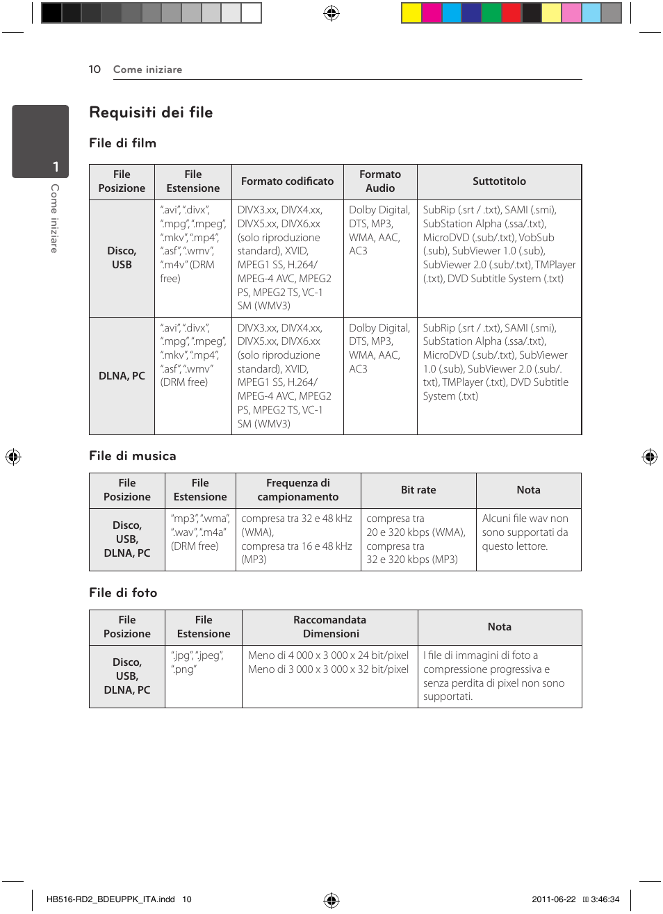 10 – requisiti dei file, Requisiti dei file, File di film | File di musica, File di foto | Pioneer BCS-HW919 User Manual | Page 214 / 412