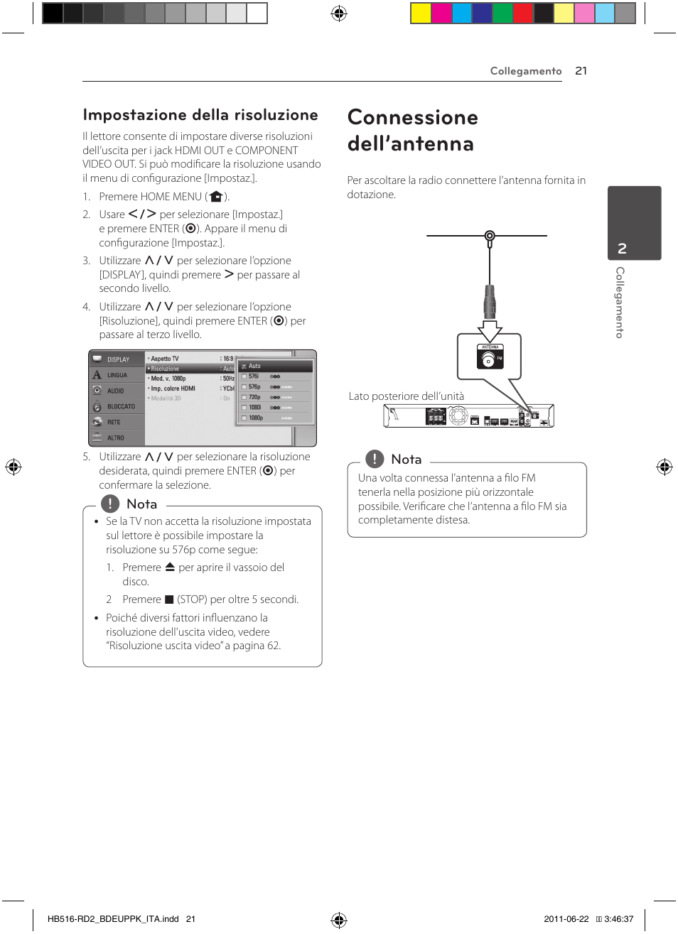 21 – impostazione della risoluzione 21, Connessione dell’antenna, Impostazione della risoluzione | Pioneer BCS-HW919 User Manual | Page 225 / 412