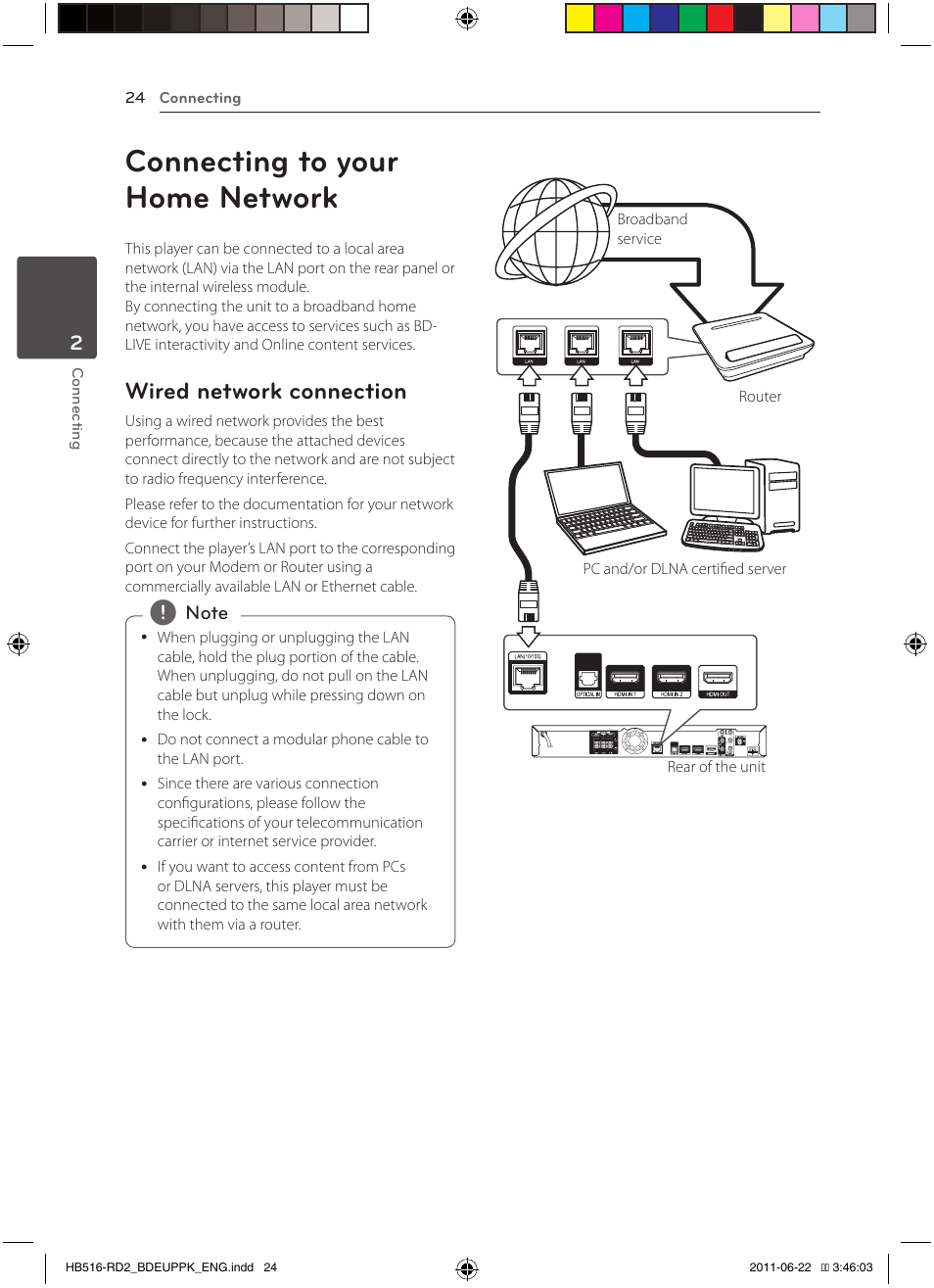 24 connecting to your home network, 24 – wired network connection, Connecting to your home network | Wired network connection | Pioneer BCS-HW919 User Manual | Page 24 / 412