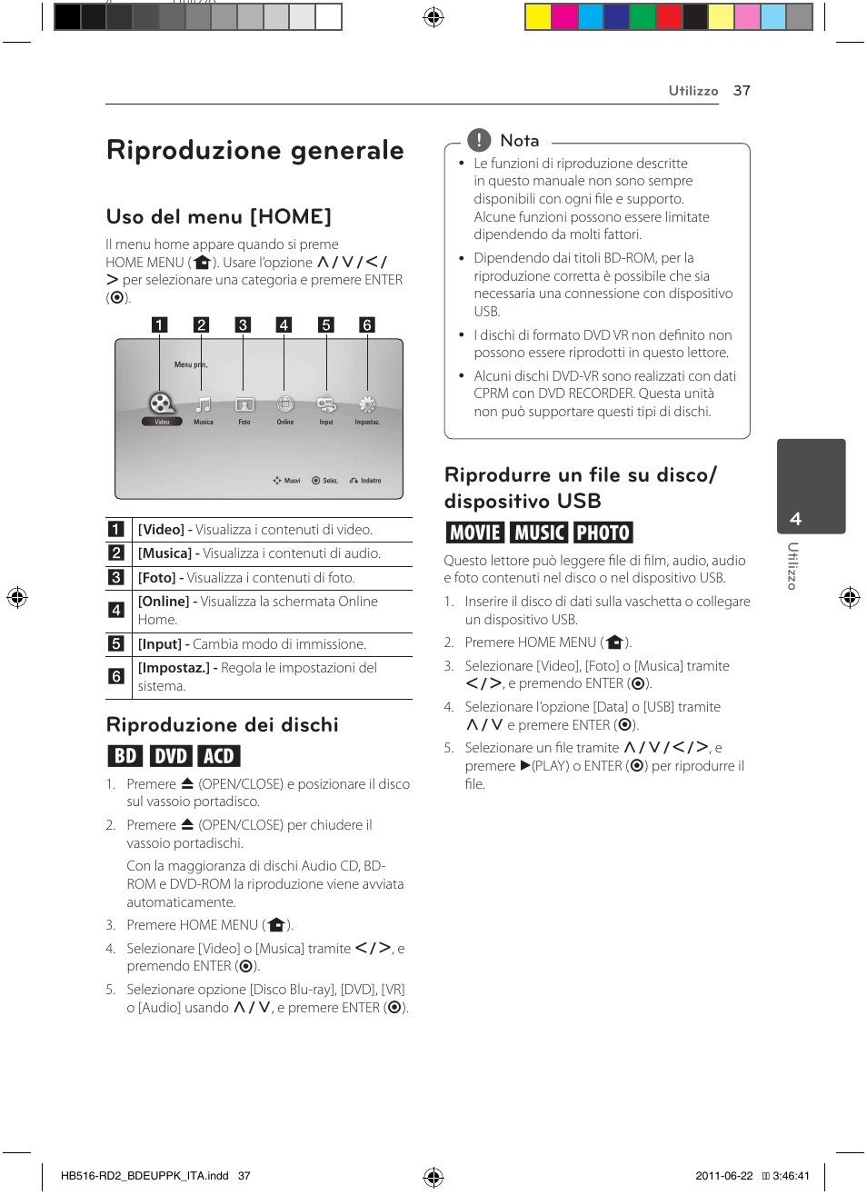 Riproduzione generale, Uso del menu [home, Riproduzione dei dischi ert | Riprodurre un file su disco/ dispositivo usb yui | Pioneer BCS-HW919 User Manual | Page 241 / 412