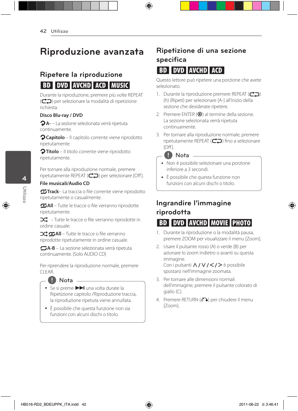 Riproduzione avanzata, Ripetere la riproduzione erotu, Ripetizione di una sezione specifica erot | Ingrandire l’immagine riprodotta eroyi | Pioneer BCS-HW919 User Manual | Page 246 / 412