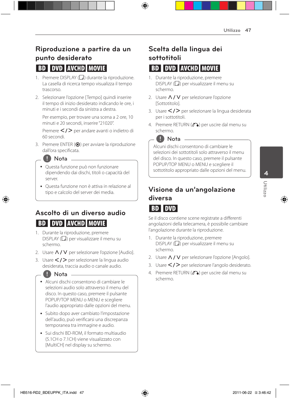 47 – riproduzione a partire da un punto, Desiderato, Riproduzione a partire da un punto desiderato eroy | Ascolto di un diverso audio eroy, Scelta della lingua dei sottotitoli eroy, Visione da un’angolazione diversa er | Pioneer BCS-HW919 User Manual | Page 251 / 412