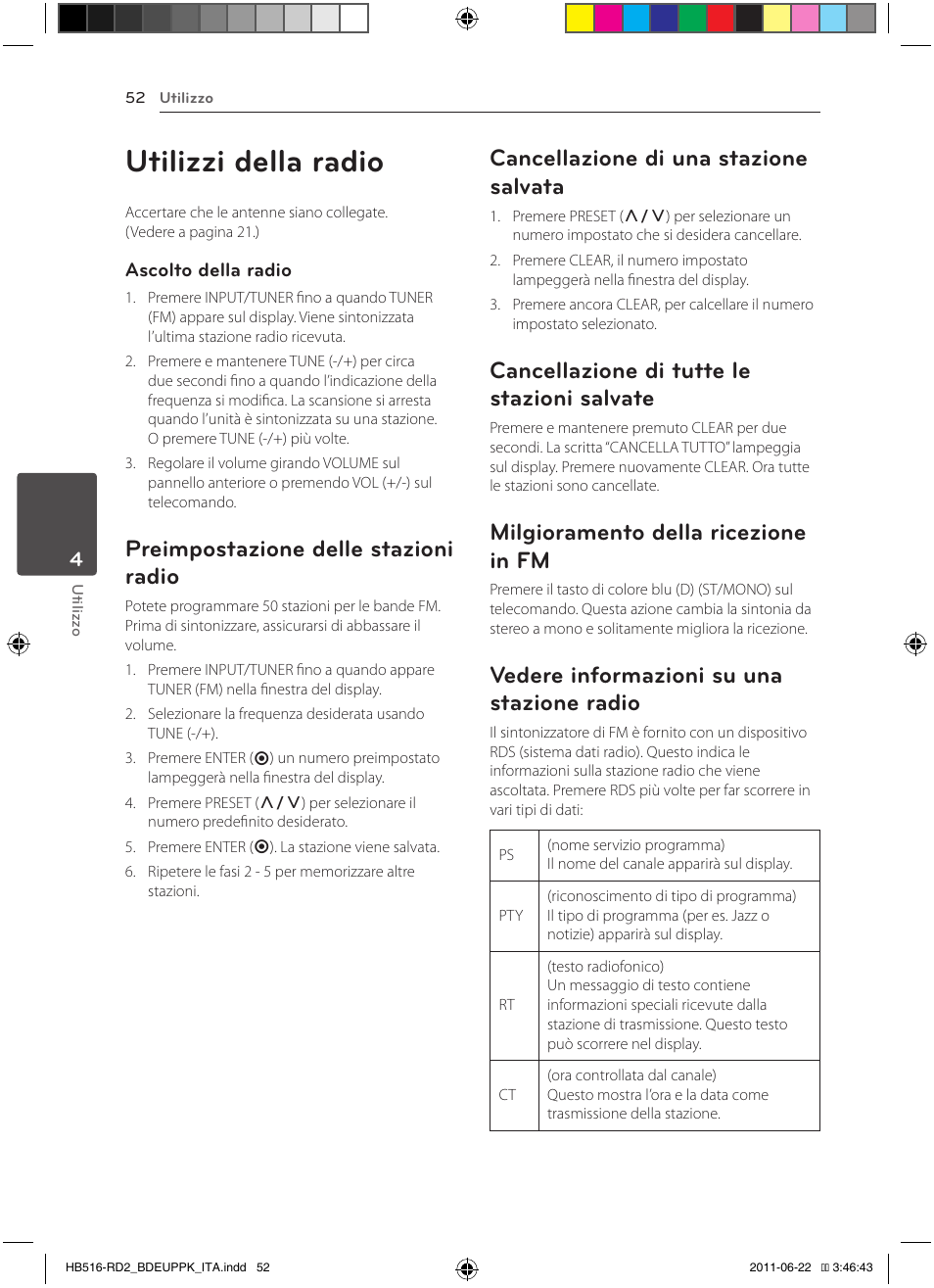 Salvate, Radio, Utilizzi della radio | Preimpostazione delle stazioni radio, Cancellazione di una stazione salvata, Cancellazione di tutte le stazioni salvate, Milgioramento della ricezione in fm, Vedere informazioni su una stazione radio | Pioneer BCS-HW919 User Manual | Page 256 / 412