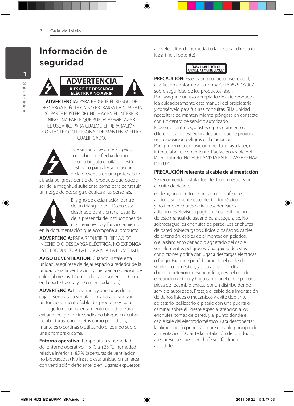 Hb516-rd2_bdeuppk_om_spa_0622, Información de seguridad, Advertencia | Pioneer BCS-HW919 User Manual | Page 272 / 412