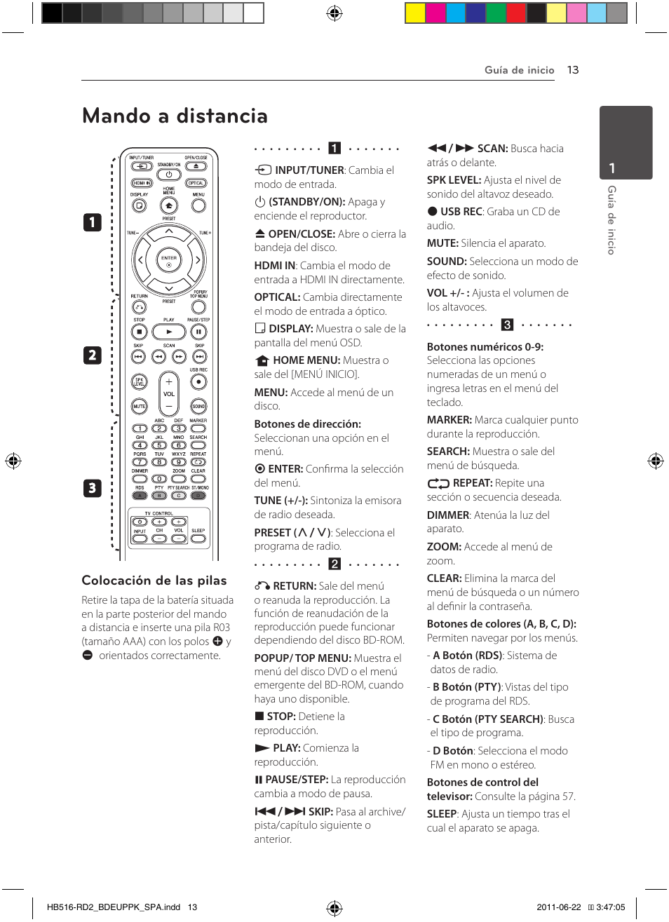 Mando a distancia, Colocación de las pilas | Pioneer BCS-HW919 User Manual | Page 283 / 412