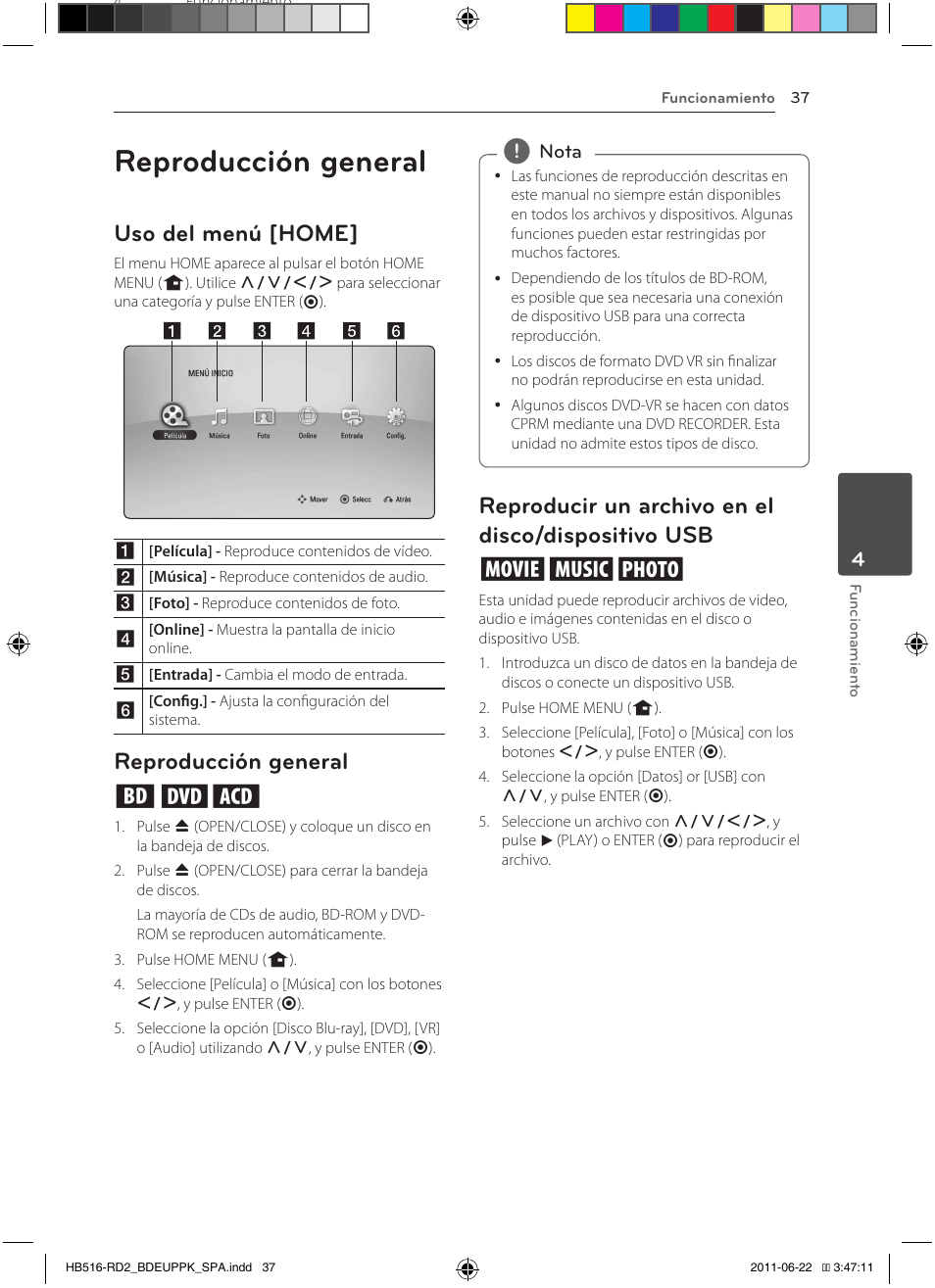 Dispositivo usb, Reproducción general, Uso del menú [home | Reproducción general ert | Pioneer BCS-HW919 User Manual | Page 307 / 412