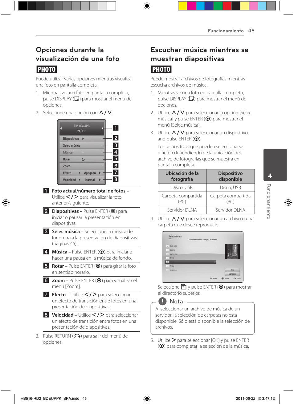 45 – opciones durante la visualización de, Una foto, 45 – escuchar música mientras se | Muestran diapositivas, Opciones durante la visualización de una foto i | Pioneer BCS-HW919 User Manual | Page 315 / 412