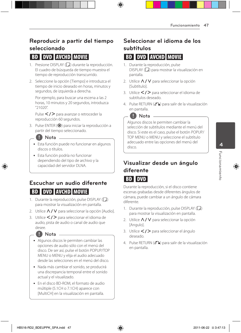 47 – reproducir a partir del tiempo, Seleccionado, Subtítulos | 47 – visualizar desde un ángulo diferente, Reproducir a partir del tiempo seleccionado eroy, Escuchar un audio diferente eroy, Seleccionar el idioma de los subtítulos eroy, Visualizar desde un ángulo diferente er | Pioneer BCS-HW919 User Manual | Page 317 / 412