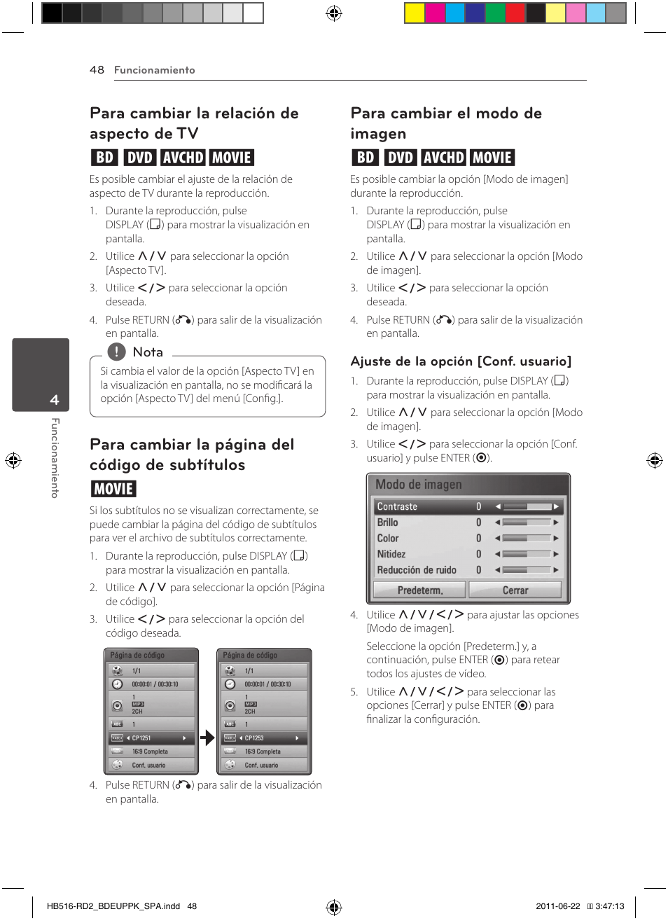 48 – para cambiar la relación de aspecto, De tv, Subtítulos | 48 – para cambiar el modo de imagen, Para cambiar la relación de aspecto de tv eroy, Para cambiar la página del código de subtítulos y, Para cambiar el modo de imagen eroy | Pioneer BCS-HW919 User Manual | Page 318 / 412