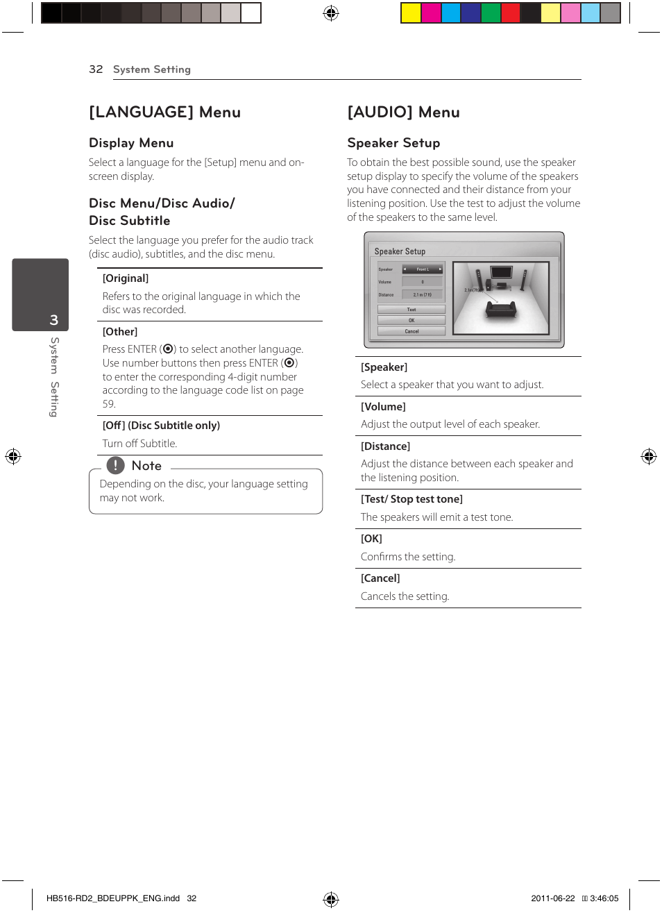 32 – [language] menu 32 – [audio] menu, Language] menu, Audio] menu | Pioneer BCS-HW919 User Manual | Page 32 / 412