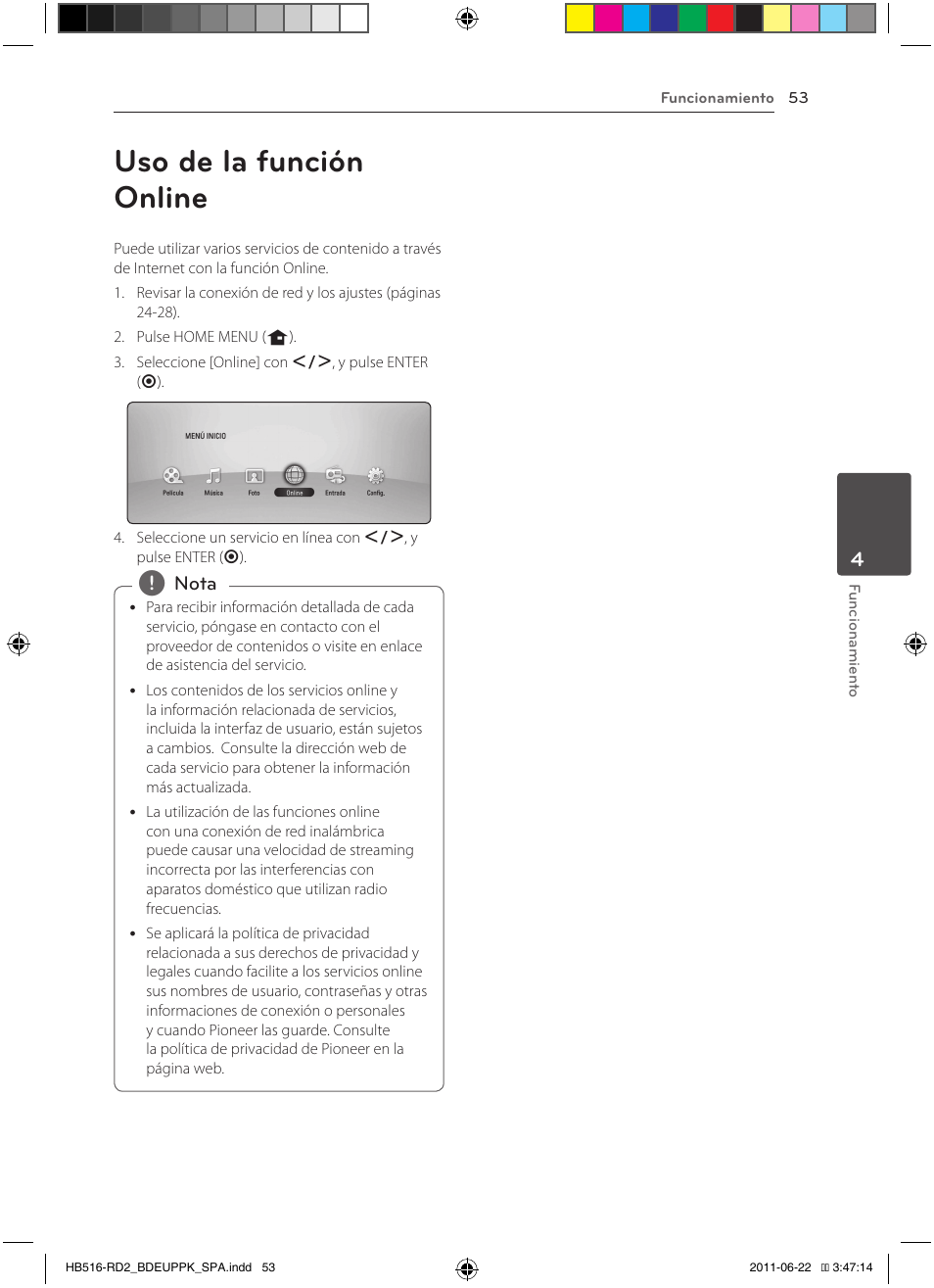 53 uso de la función online, Uso de la función online | Pioneer BCS-HW919 User Manual | Page 323 / 412
