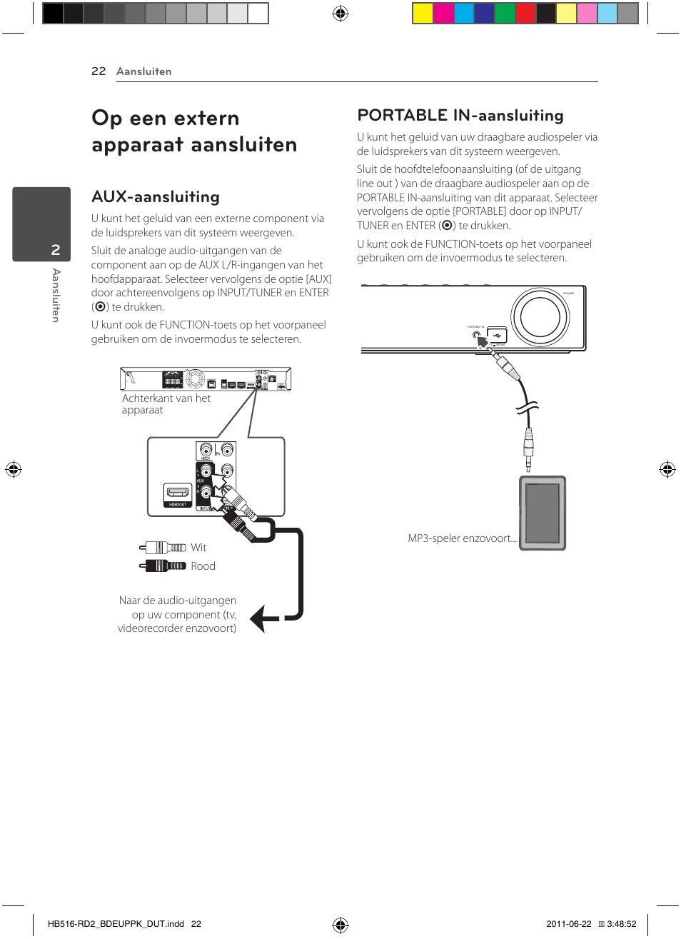 Op een extern apparaat aansluiten, Aux-aansluiting, Portable in-aansluiting | Pioneer BCS-HW919 User Manual | Page 358 / 412