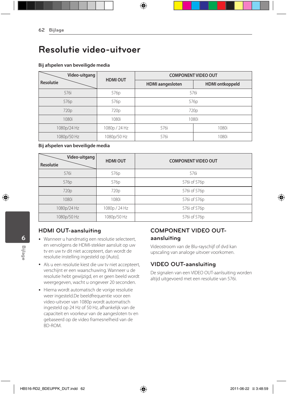 62 resolutie video-uitvoer, Resolutie video-uitvoer, Hdmi out-aansluiting | Component video out- aansluiting, Video out-aansluiting | Pioneer BCS-HW919 User Manual | Page 398 / 412