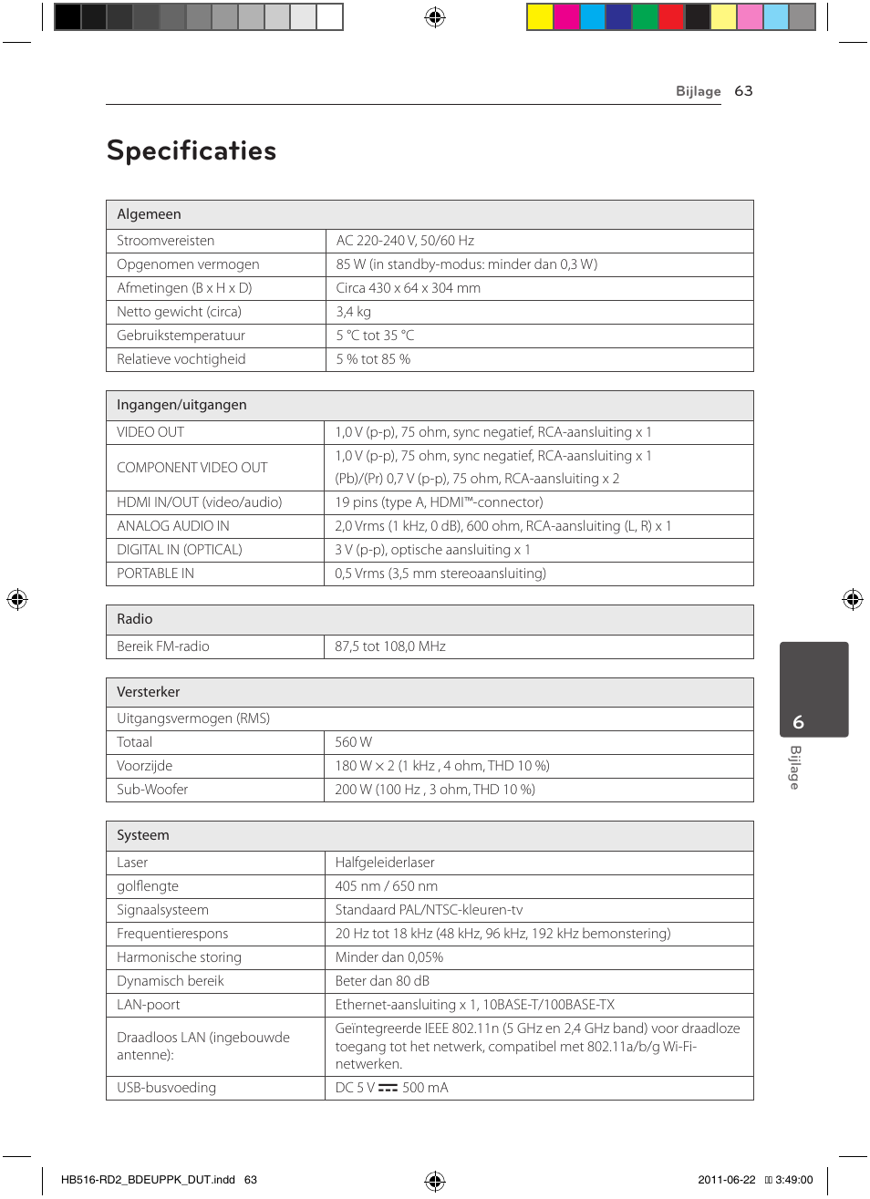 63 specificaties, Specificaties | Pioneer BCS-HW919 User Manual | Page 399 / 412