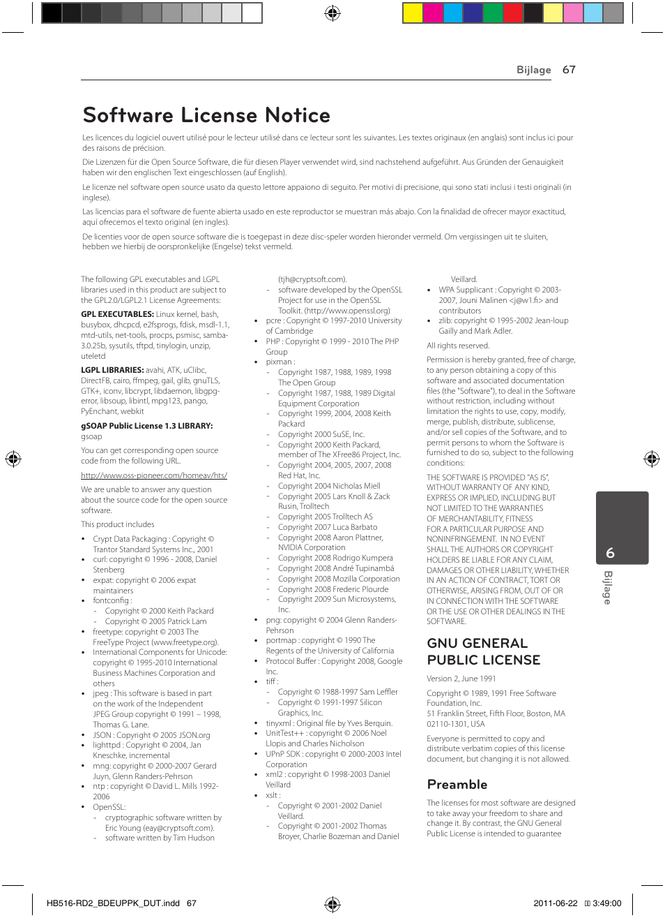 Software license notice, Gnu general public license, Preamble | Bijlage 67 bijlage | Pioneer BCS-HW919 User Manual | Page 403 / 412