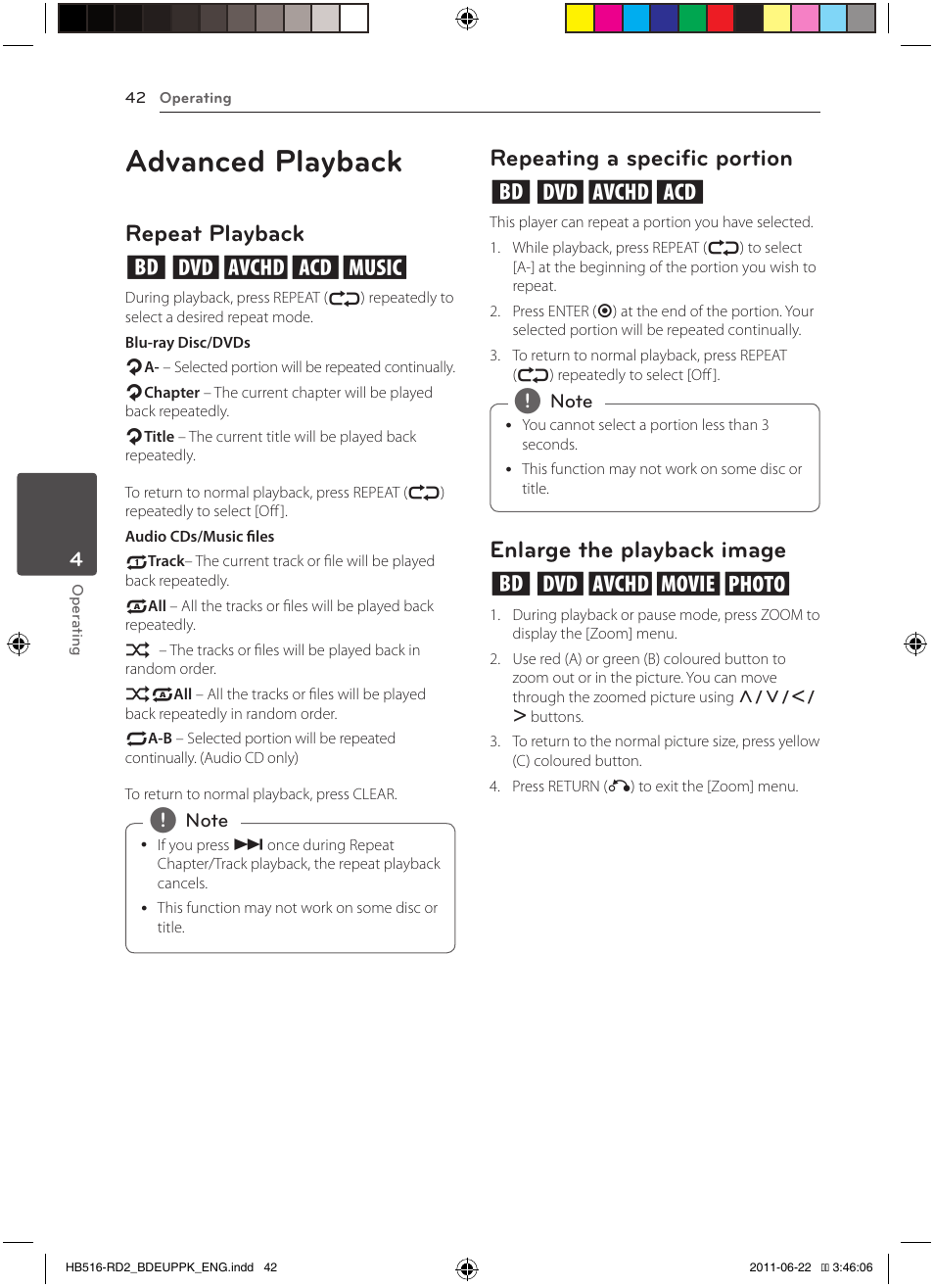 Advanced playback, Repeat playback erotu, Repeating a specific portion erot | Enlarge the playback image eroyi | Pioneer BCS-HW919 User Manual | Page 42 / 412