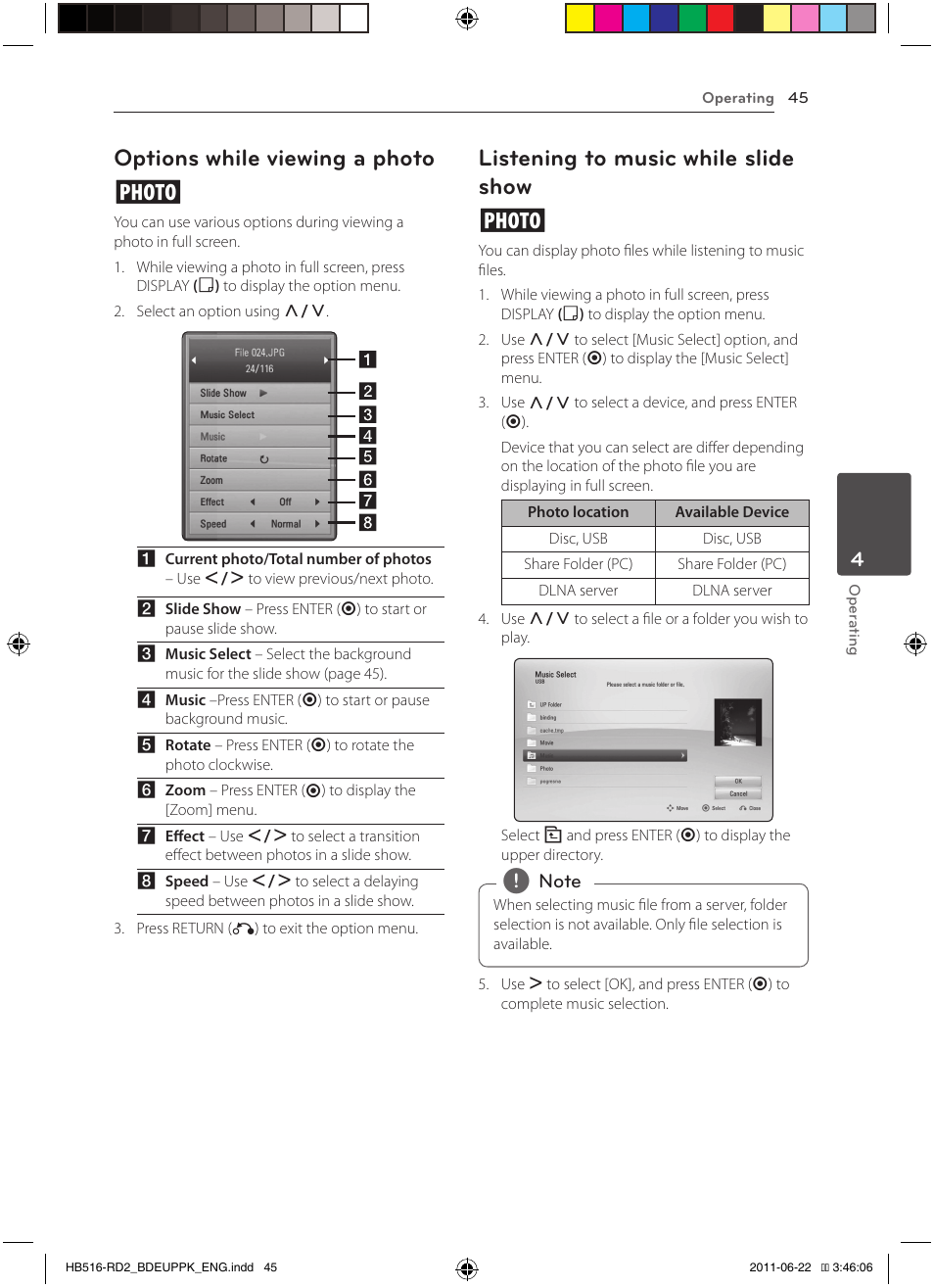 Options while viewing a photo i, Listening to music while slide show i | Pioneer BCS-HW919 User Manual | Page 45 / 412