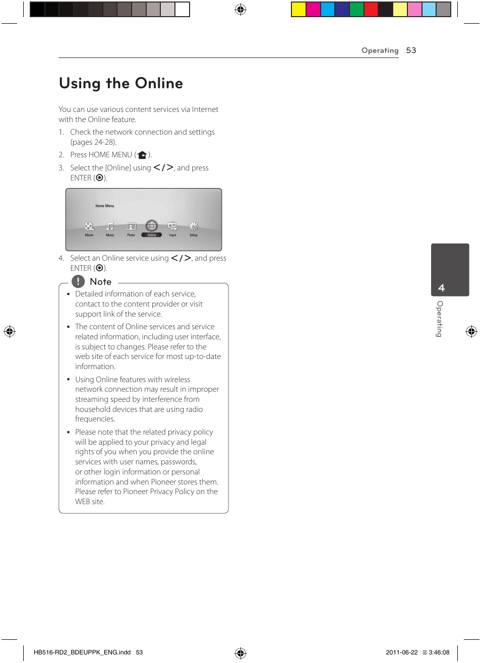 53 using the online, Using the online | Pioneer BCS-HW919 User Manual | Page 53 / 412