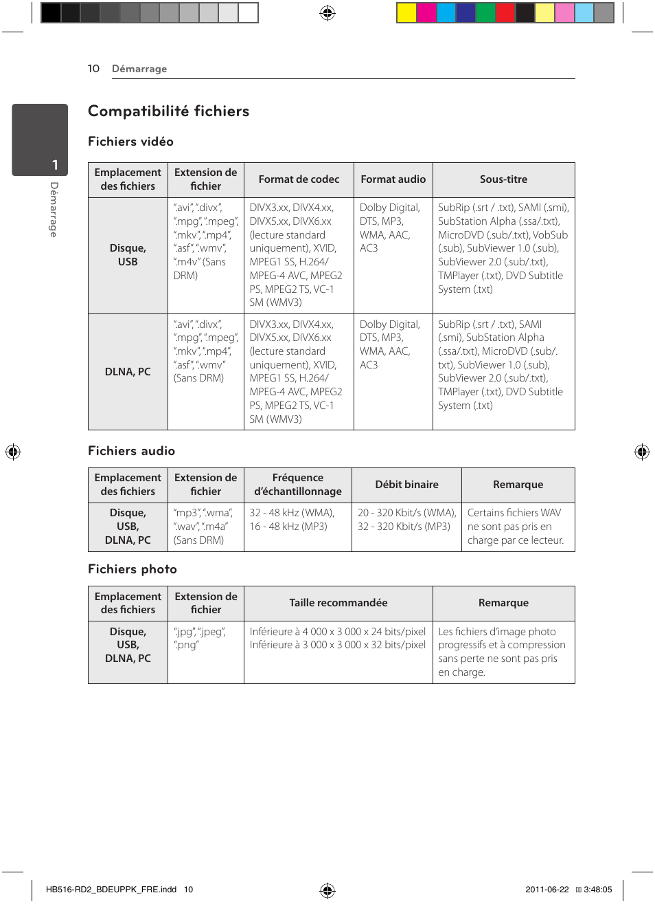 10 – compatibilité fichiers, Compatibilité fichiers, Fichiers vidéo | Fichiers audio, Fichiers photo | Pioneer BCS-HW919 User Manual | Page 76 / 412