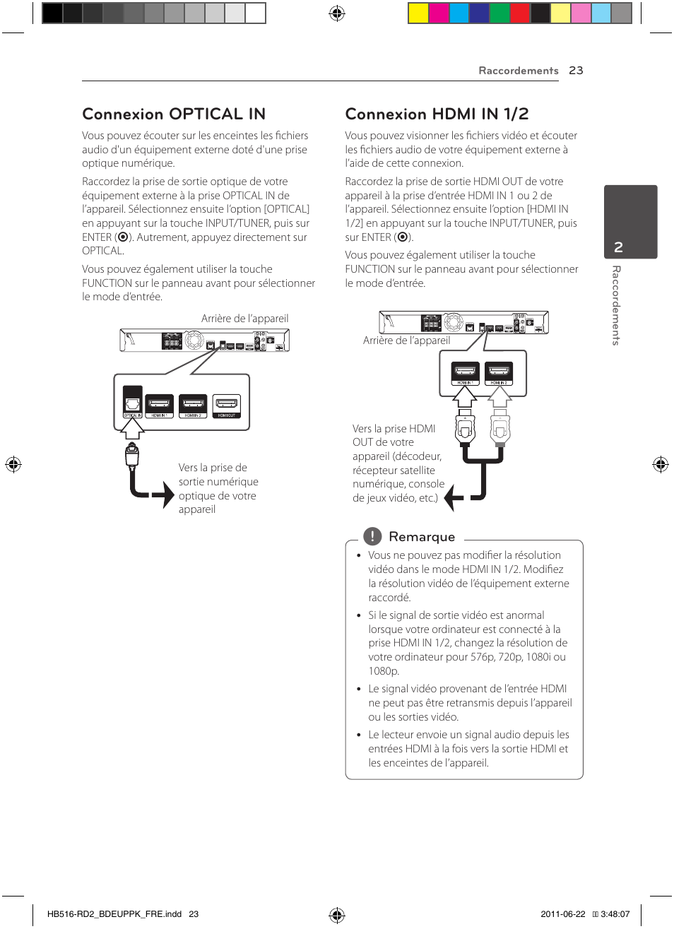 Connexion optical in, Connexion hdmi in 1/2 | Pioneer BCS-HW919 User Manual | Page 89 / 412