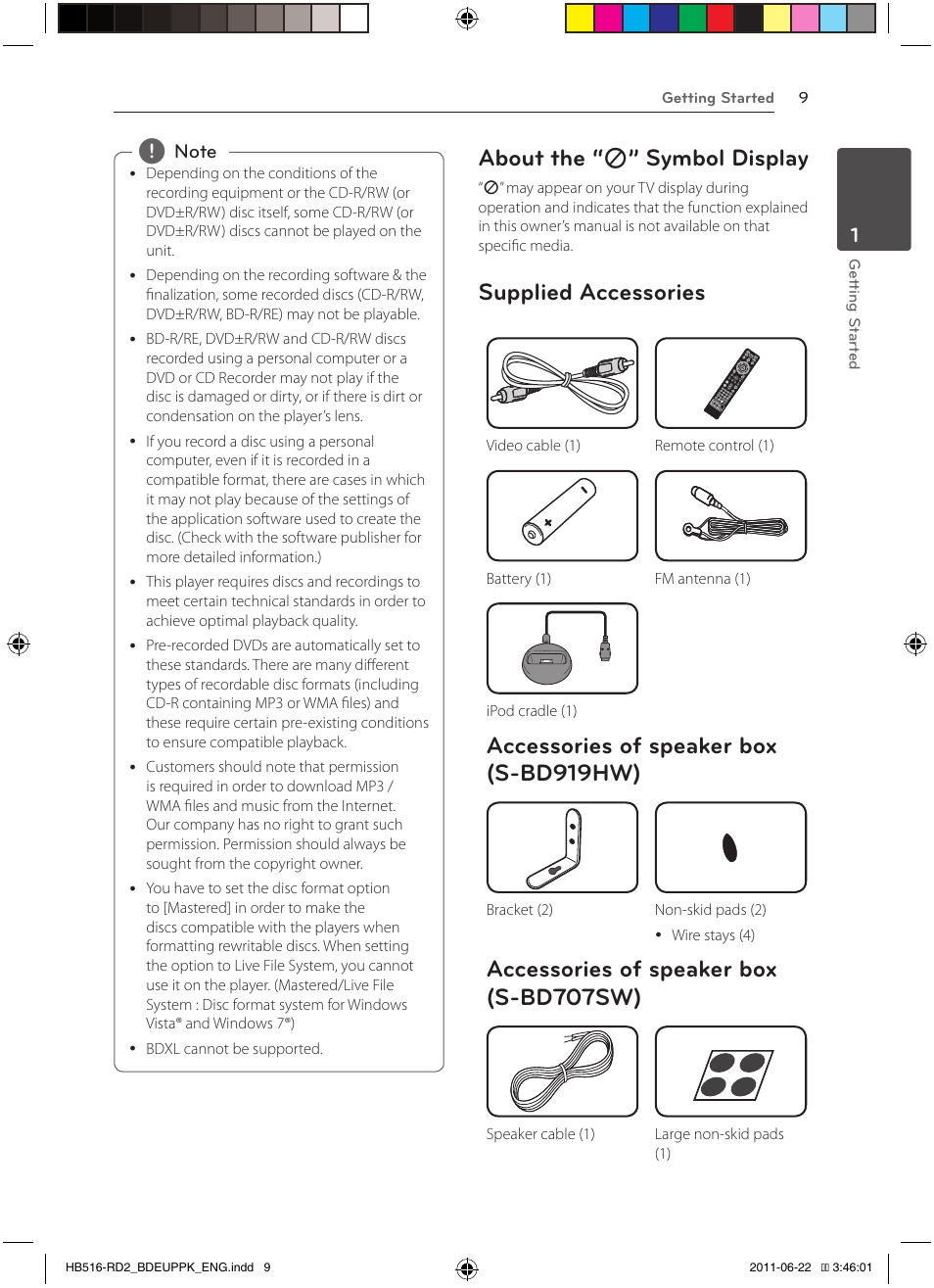 About the, 7” symbol display, Supplied accessories | Accessories of speaker box (s-bd919hw), Accessories of speaker box (s-bd707sw), About the “ 7 ” symbol display | Pioneer BCS-HW919 User Manual | Page 9 / 412