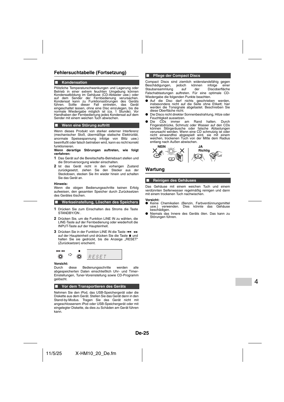 Wartung, De-25 | Pioneer X-HM10-S User Manual | Page 103 / 184