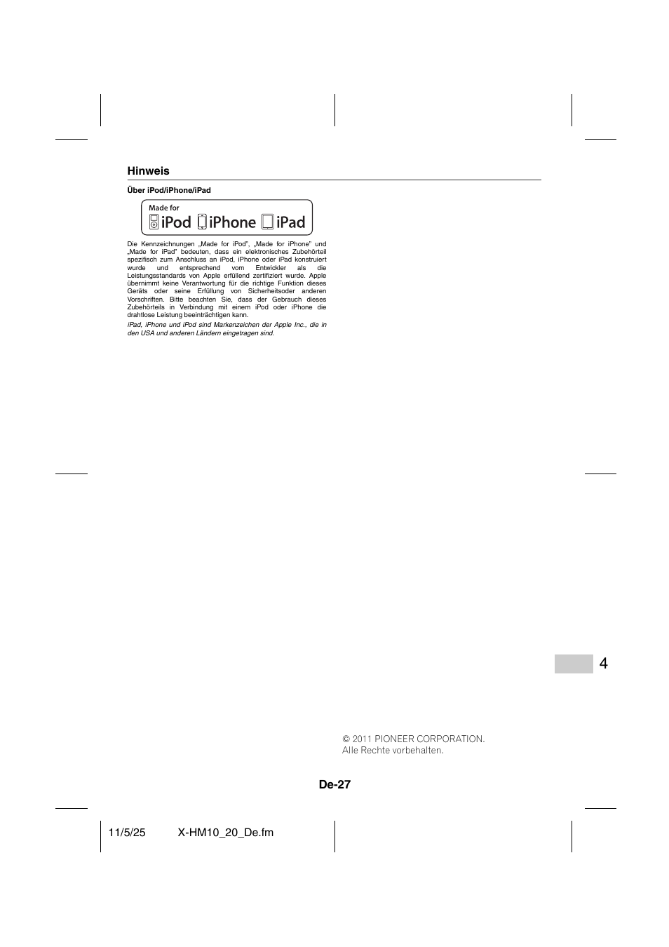 Hinweis | Pioneer X-HM10-S User Manual | Page 105 / 184