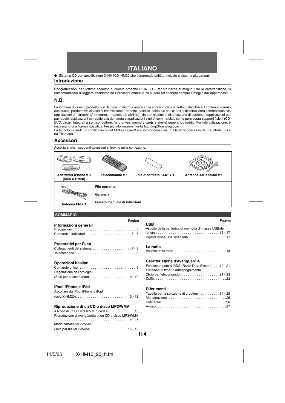 Ual de instrucciones | handleiding, Italiano, It-4 | Pioneer X-HM10-S User Manual | Page 108 / 184
