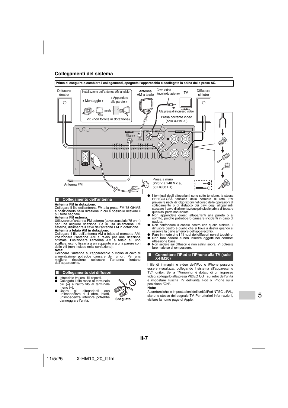 Preparativi per l’uso, Collegamenti del sistema - 8, It-7 | Pioneer X-HM10-S User Manual | Page 111 / 184