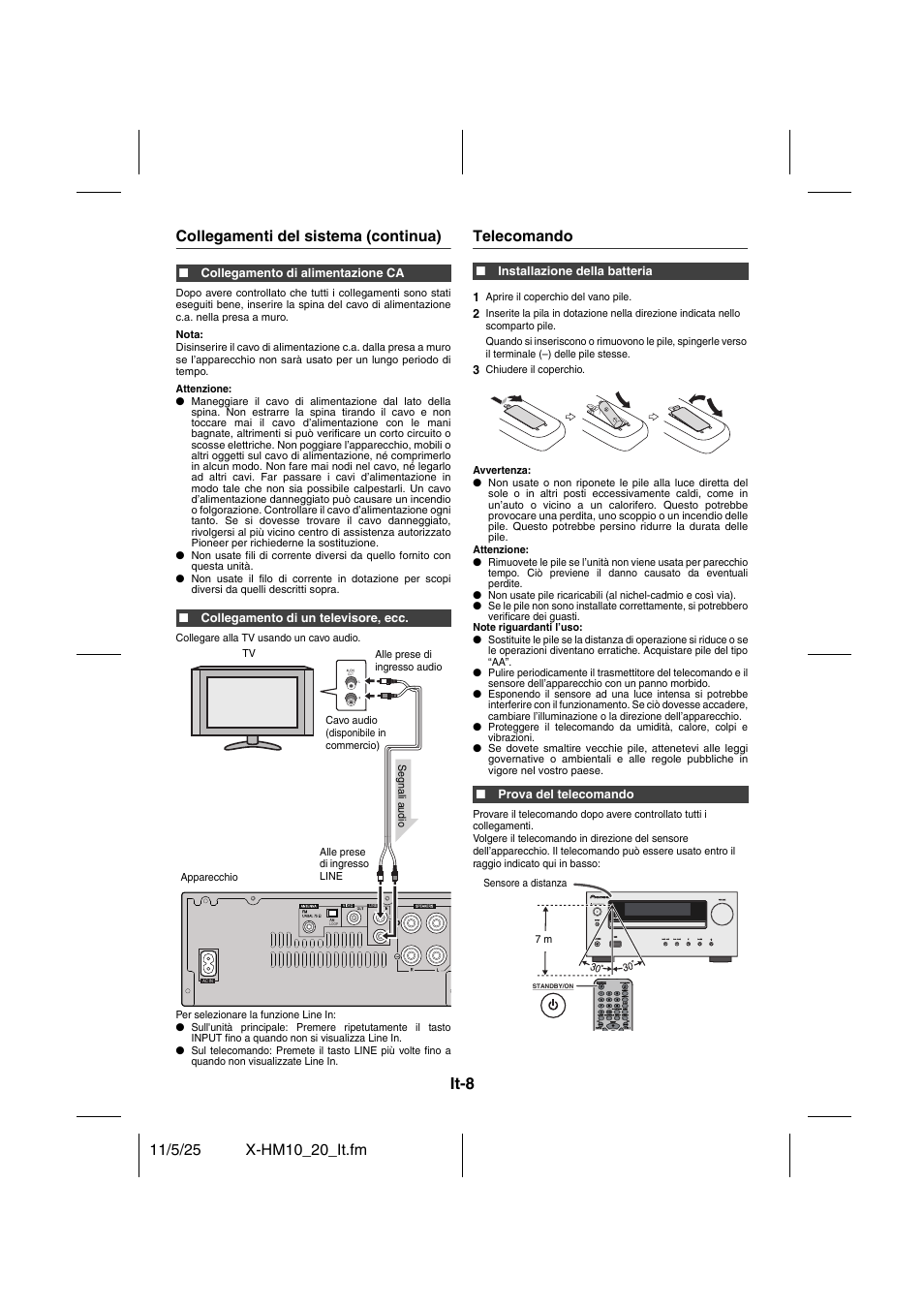 Telecomando, It-8, Collegamenti del sistema (continua) | Pioneer X-HM10-S User Manual | Page 112 / 184