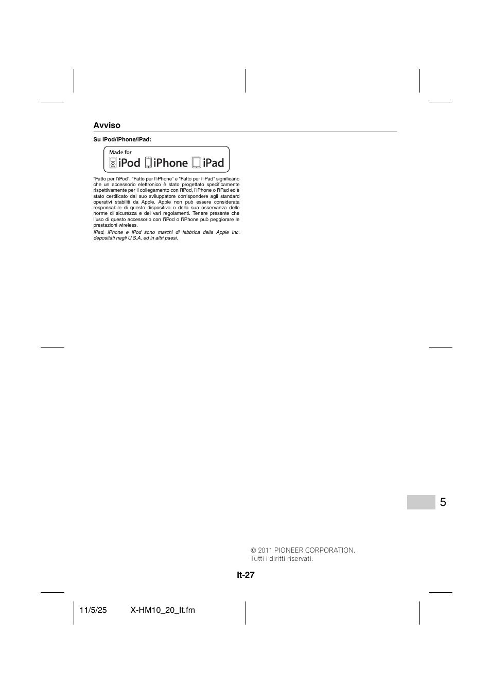 Avviso | Pioneer X-HM10-S User Manual | Page 131 / 184